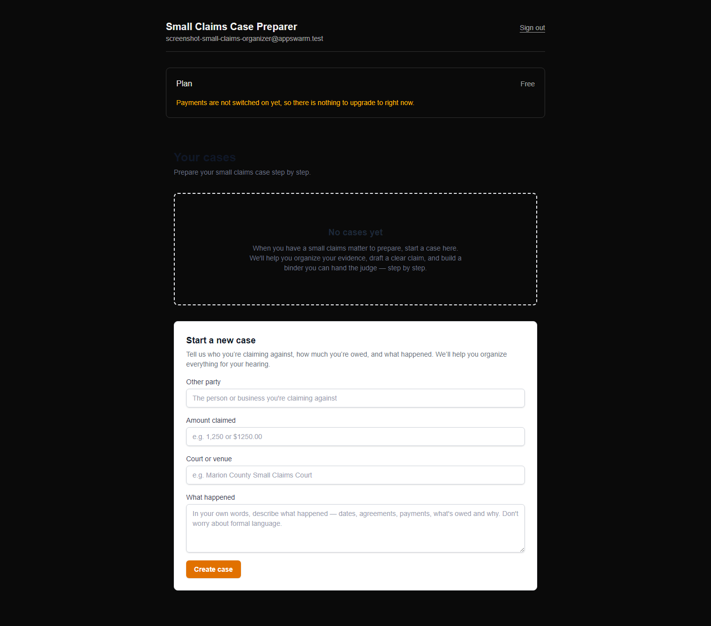 Small Claims Case Preparer in use